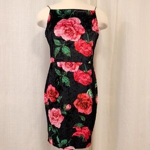 Floral Crushed Velvet Party Dress - Stretchy